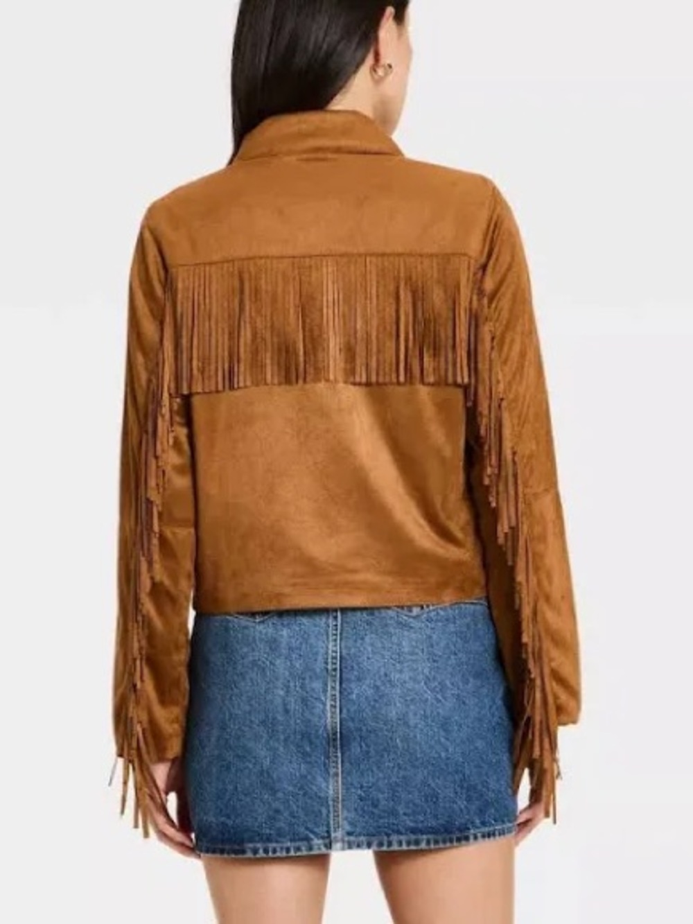 Universal Thread Camel Fringe Suede-Look Button Up Jacket - Picture 2 of 9